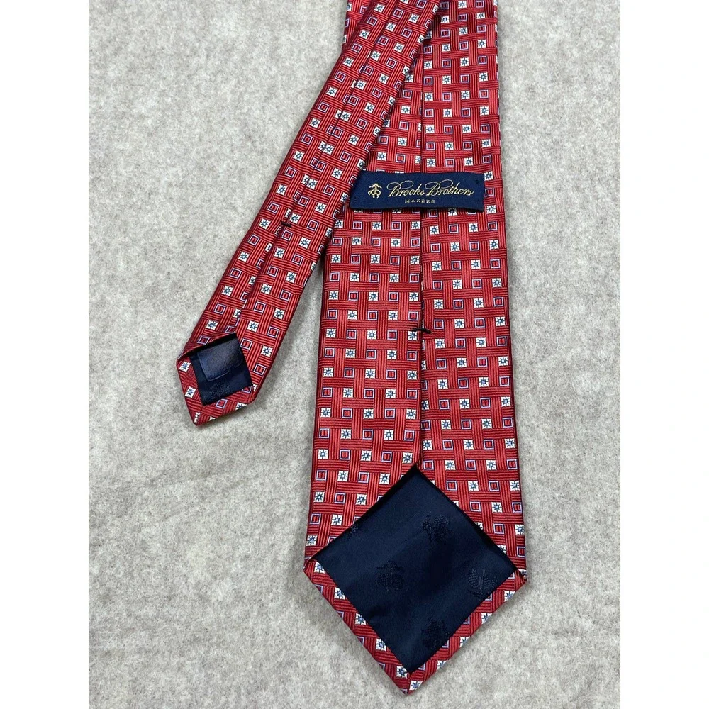 Brooks Brothers Makers Red White Blue Geometric Squares Necktie Neck Tie